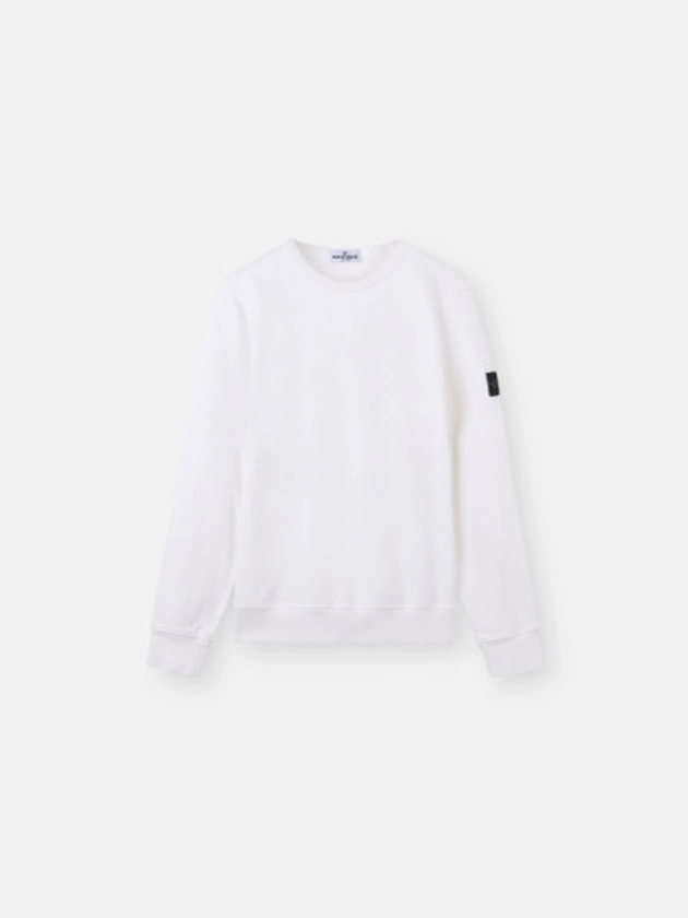 61320 ORGANIC COTTON FLEECE Felpa girocollo con dettagli impunturati Bianco | Stone Island IT