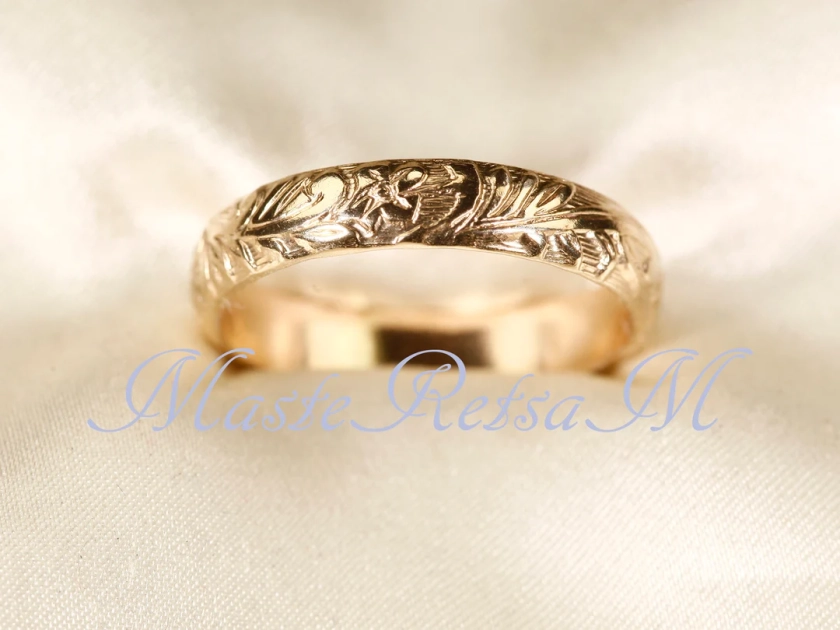 107801 14k Gold Filled Flower Pattern Rings, Silver Pattern Ring , 4mm Width - Etsy