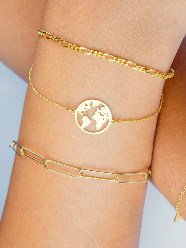 Globe bracelet, Earth bracelet, Gift for her, Minimalist bracelet, Gold bracelet