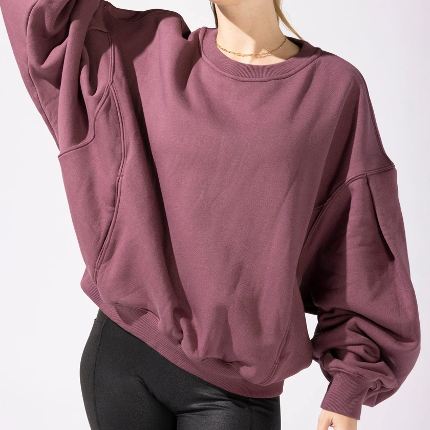 The Brunch Oversized Sweater For Women, Loose Comfortable Fit With Pockets - Merlot S/M
