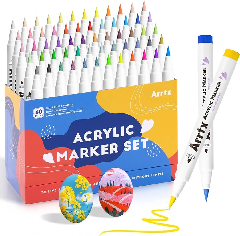 Amazon.com: Arrtx Acrylic Paint Pens 60A,Brush Tip Acrylic Markers for Rock Painting,Glass,Stone,Wood,Ceramic Fabric,Gift Package : Automotive