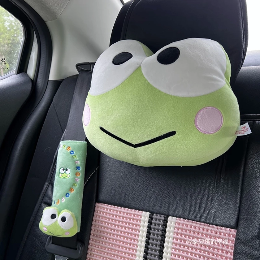 Car Accessories Cute Kero Kero Keroppi Headrest Seat Belt Cover Back Cushion Kawaii Japanese Style Anime Pillow Lovely Xmas Gift
