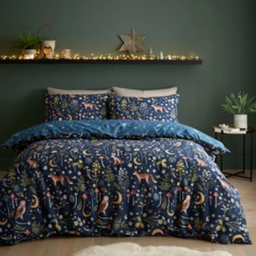 Catherine Lansfield Enchanted Twilight Animals Reversible Blue Duvet Cover & Pillowcase Set