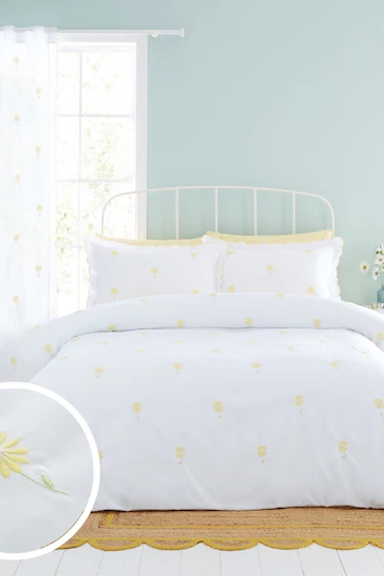 Buy Catherine Lansfield White/Yellow Lorna Embroidered Daisy Floral Duvet Cover Set from the Next UK online shop