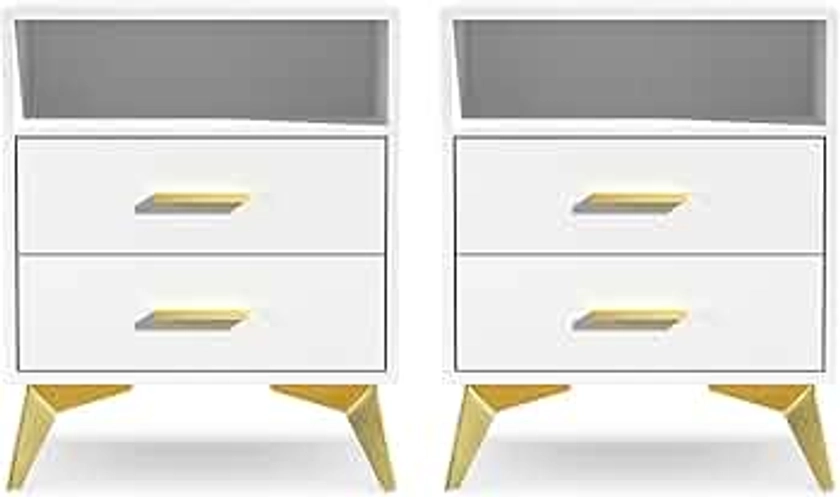 Giluta White Night Stand Set of 2, with 2 Drawers,15.75" D x 19.7" W x 24" H Modern Nightstand for Bedroom, Bedside Table Organizer with Storage Shelf