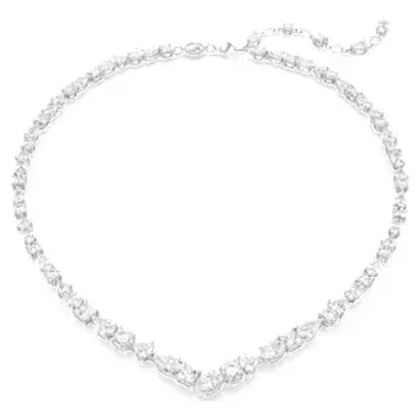 Mesmera necklace, Mixed cuts, White, Rhodium plated by SWAROVSKI