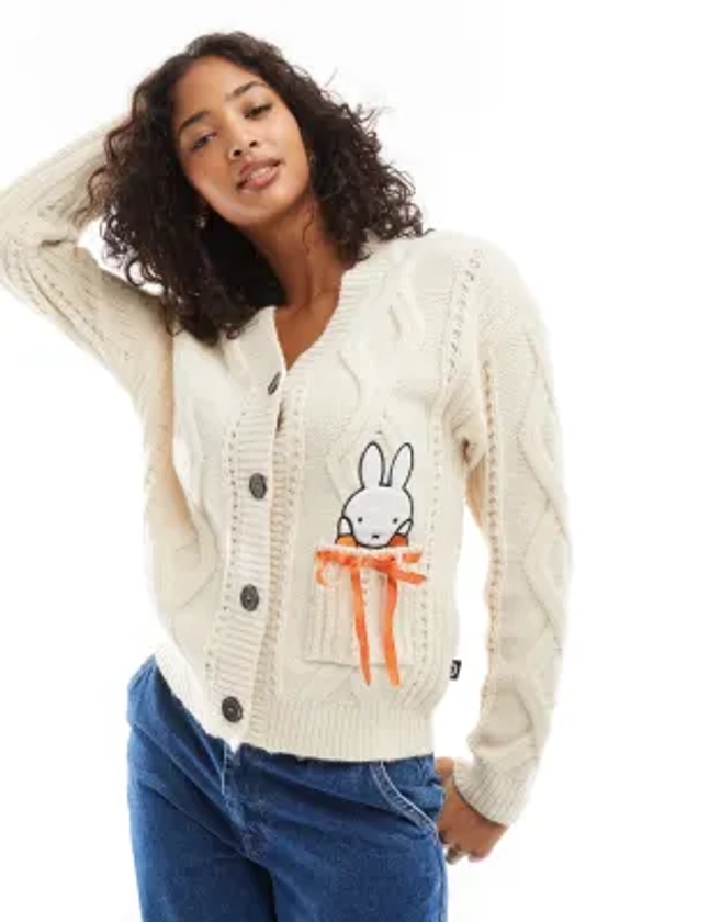 Daisy Street x Miffy cable knit cream cardigan with miffy pocket graphic | ASOS