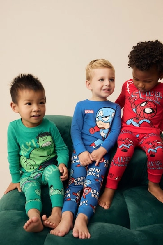 Marvel Red/Green/Blue Snuggle Pyjamas 3 Pack (9mths-8yrs)