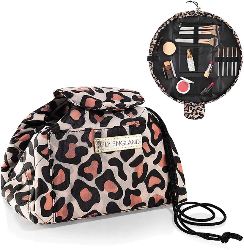 Lazy Drawstring Makeup Bag - Flat Lay Makeup Bag, Drawstring Make Up Bag for Women - Pack of 1 Animal Themed Lay Flat Makeup Bag for Travelling - 100% Vegan Drawstring Toiletry Bag by Lily England