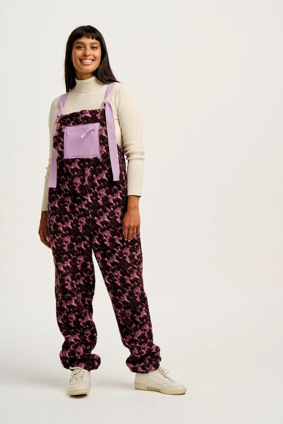 Baloo - Borg Fleece Dungarees in Purple & Pink Viola Print