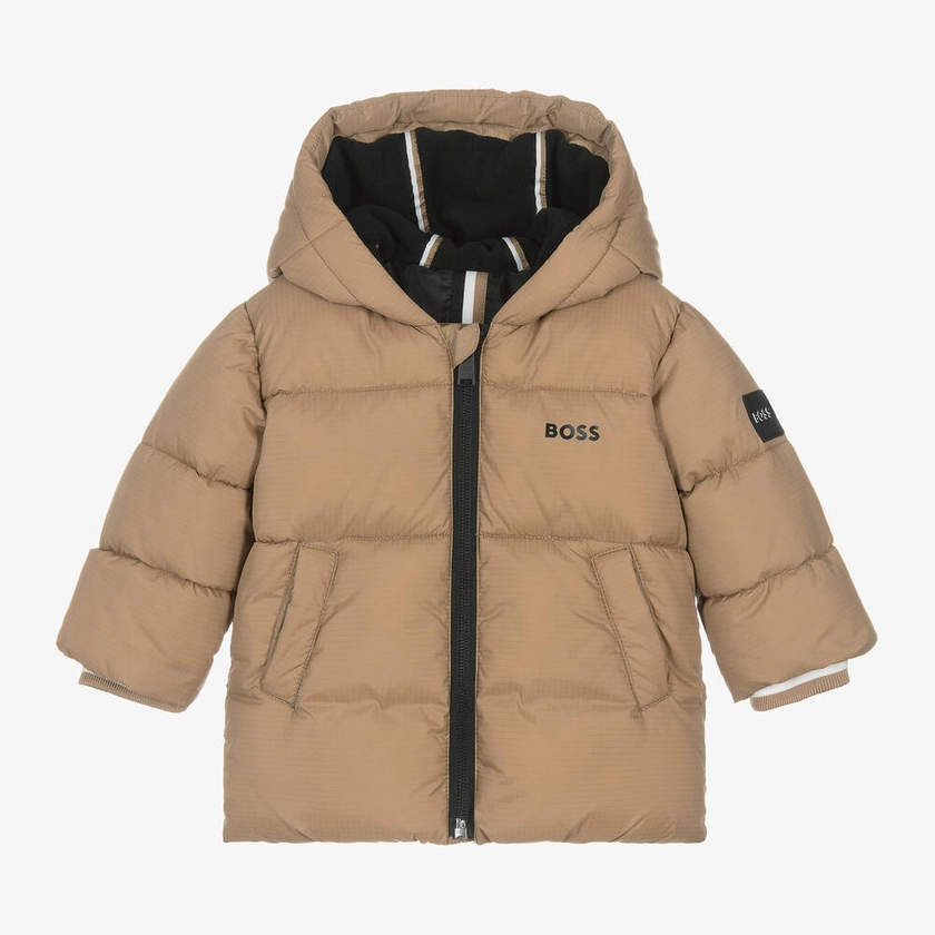 Boys Beige Hooded Puffer Coat