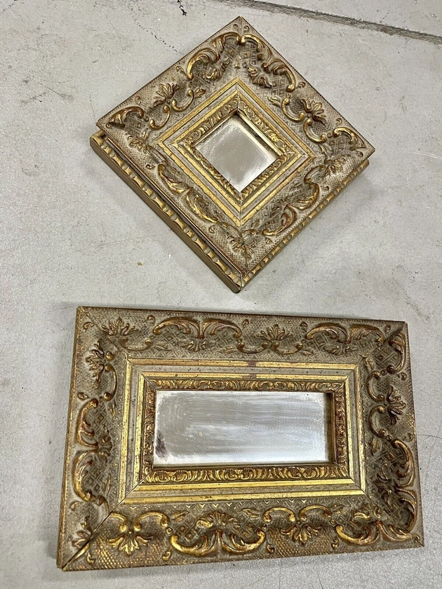 Pair of Cute Gold Framed Victorian Style Mirror Wall Accent Decor NLhB