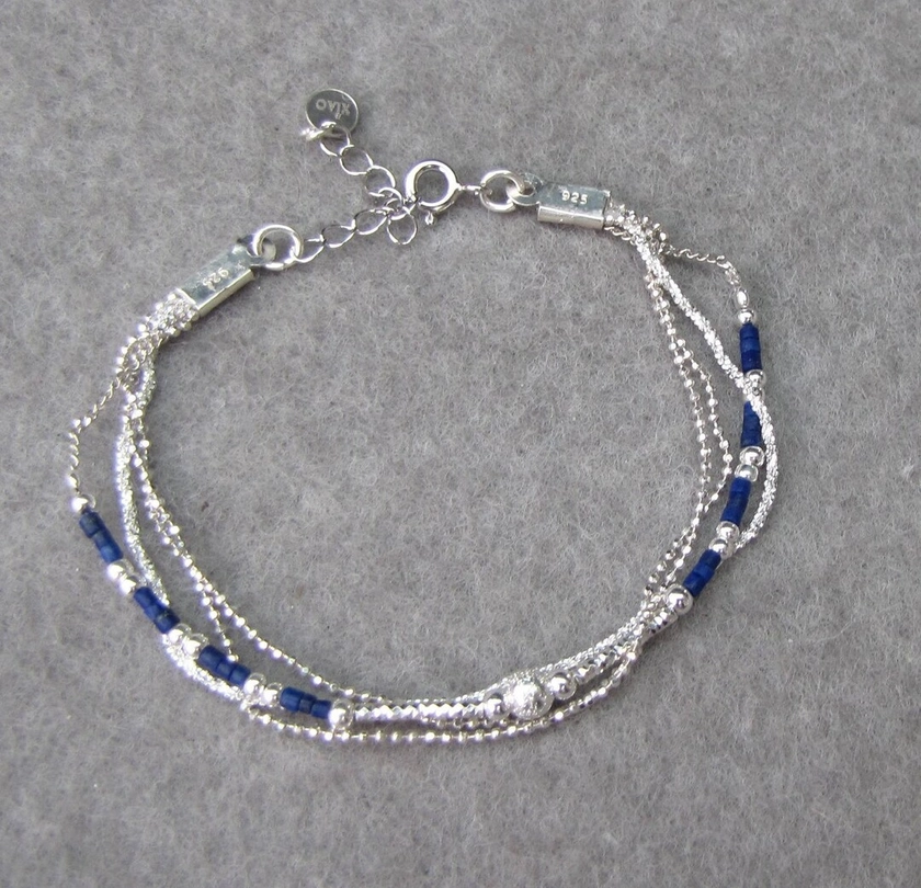 Lapis lazuli silver bracelet 925 multi-row bracelet - Etsy France