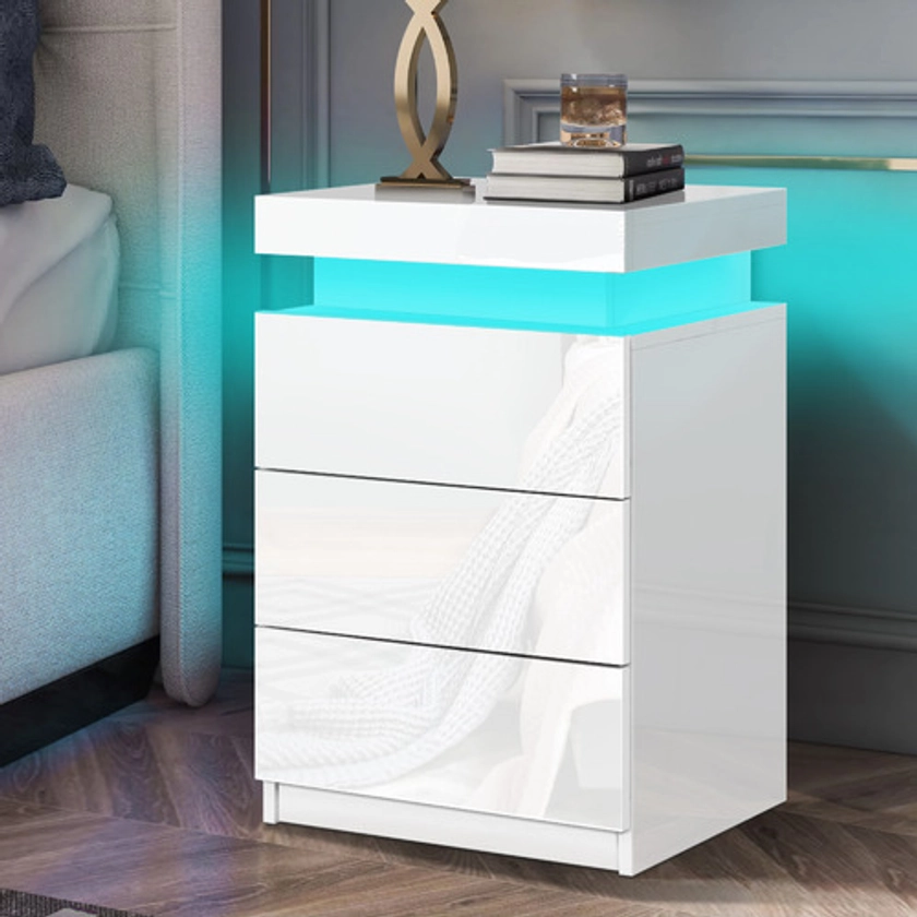 Nova 3 Drawer Bedside Table with LED Light