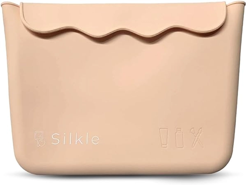 Silicone Makeup Bag - Versatile Makeup Organizer with Magnets and Wavy Design, Travel Toiletry Bag and Makeup Brush Holder - Compact and Stylish Cosmetic Bag for Daily Use - Khaki