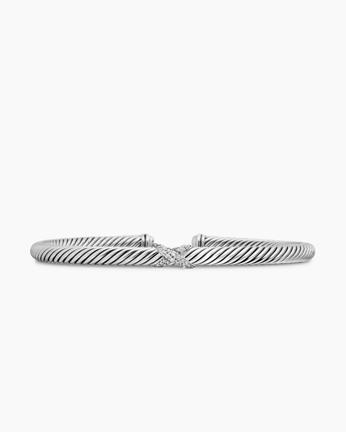 David Yurman | X Classic Cable Station Bracelet in Sterling Silver with Diamonds, 4mm