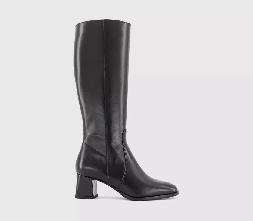 OFFICE Kleo Block Heel Knee High Boots Black Leather - Knee High Boots