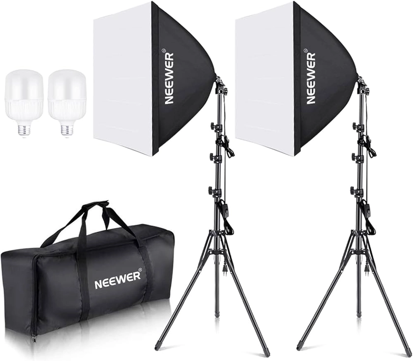 NEEWER Kit d'éclairage Softbox équivalent 700W avec Douille E27, 2 Ampoules LED 5700K 60x60cm Parapluie Softbox éclairage Continu pour Photographie de Portraits, Produit de Studio Photo et Vidéo