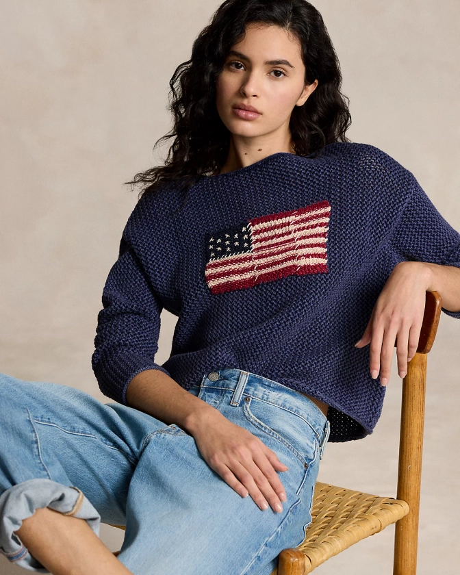 Flag Pointelle Cotton Linen Sweater