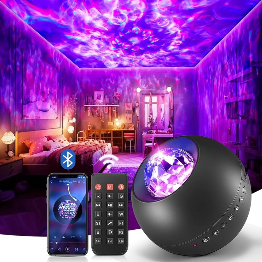 Galaxy Projector 20 Lighting Modes Star Projector, 15 White Noise Galaxy Projector Light, HiFi Bluetooth Speaker Sensory Lights, Remote&Timer Galaxy Light Projector for Bedroom Accessories Room Decor