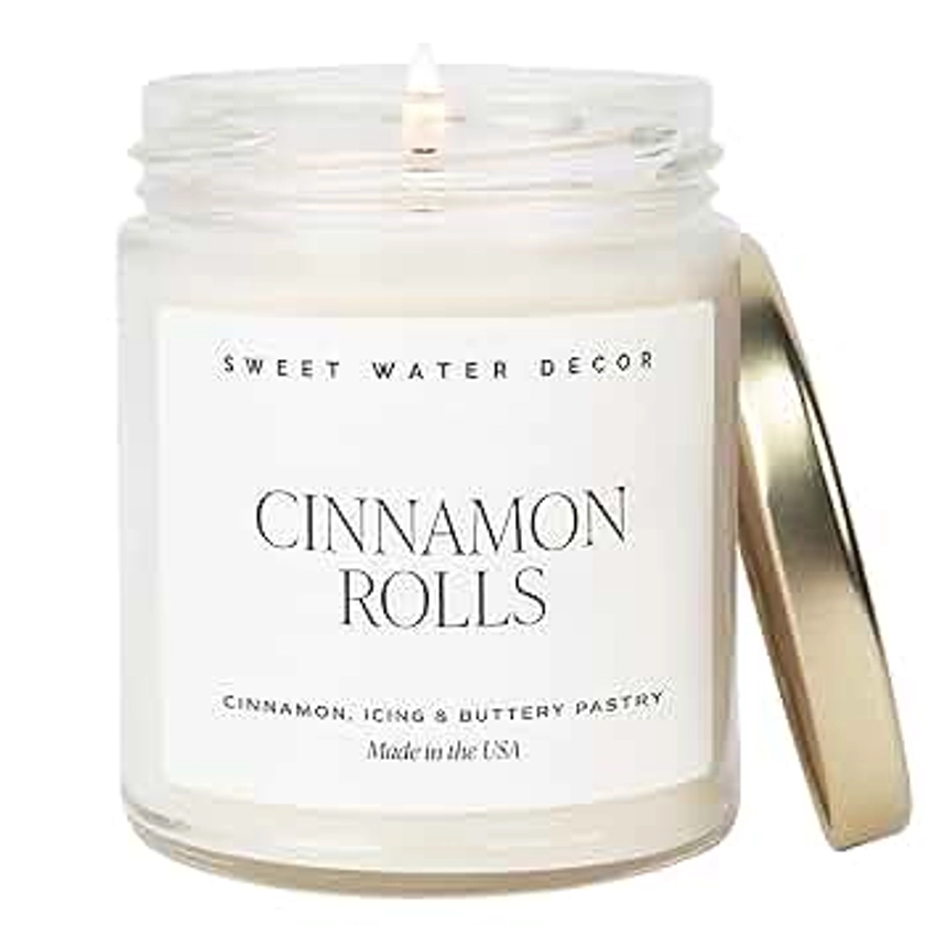 Sweet Water Decor Cinnamon Rolls Candle | Soy Candle Cinnamon, Icing and Cinnamon Buttery Pastry Fall Scented Candles for Home Winter Candle Dessert Smelling Gourmond Candle Made in the USA