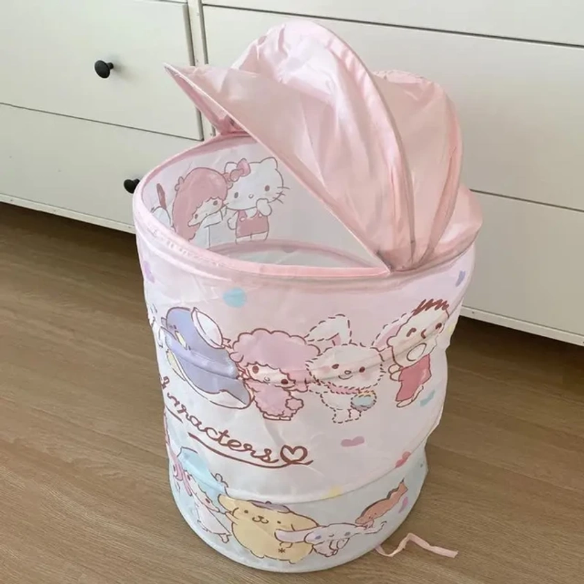 Sanrio Cartoon Anime Laundry Basket with Lid Oxford Cloth Waterproof Large Capacity Pochacco Hello Kitty Toys Storage Bucket