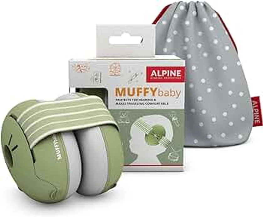 Alpine Muffy Baby Ear Protection for Babies and Toddlers up to 36 Months - CE & ANSI Certified - Noise Reduction Earmuffs - Comfortable Baby Headphones Against Hearing Damage & Improves Sleep - Green