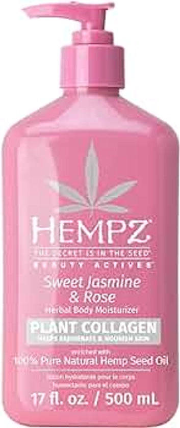 Hempz Sweet Jasmine & Rose Herbal Body Moisturizer for Women, 17 Fl. oz. - Moisturizing Lotion with 100% Pure Hemp Seed Oil, Collagen, Shea Butter - Hydrating Vegan Lotion for Dry Skin