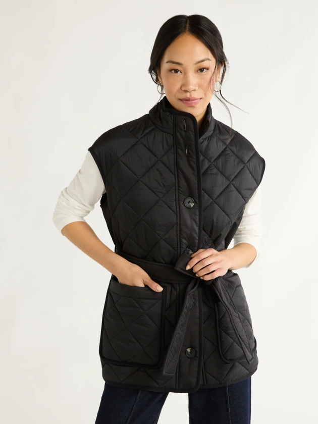 Free Assembly Women's Quilted Vest with Belt, Sizes XS-XXL - Walmart.com