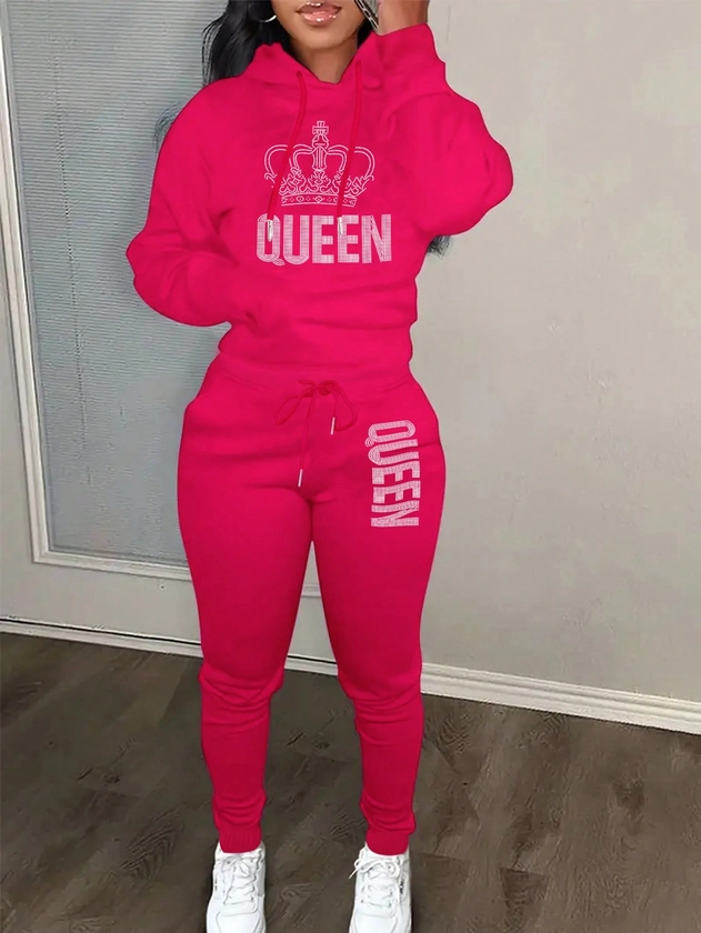 Women's Fashionable Autumn/Winter Sweatshirt And Joggers Set With Letter Print