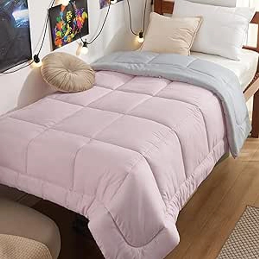 Amazon.com: Bedsure Comforters Twin Size -Duvet Insert Pink/Grey Down Alternative Comforter Quilted All Season Duvet with Tabs - Machine Washable (Pink/Grey,Twin 88x68 Inches) : Home & Kitchen