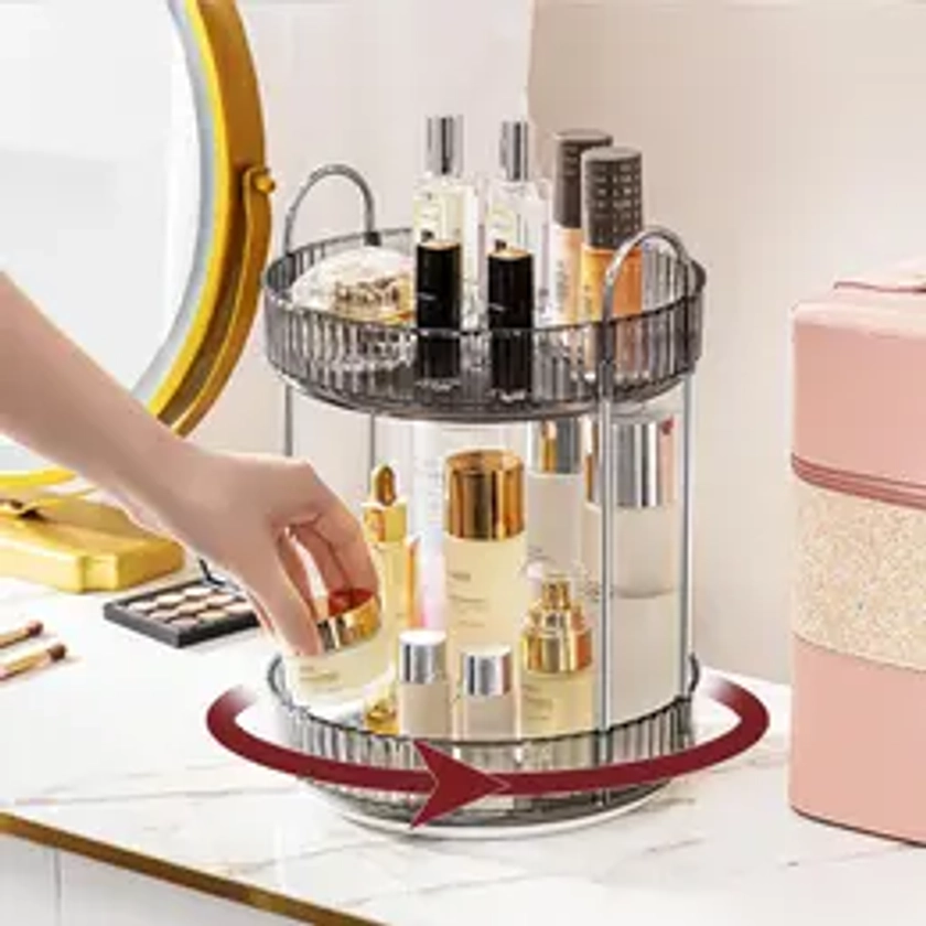 Rotatable Vanity Desk Jewelry Display Stand for Summer Gift, Large Capacity Cosmetic Storage Box, Transparent Multi-layer Detachable Makeup Rack, Back To School, Gifts for Girlfriend, Teacher Gifts Uk, Room Decor, Boyfriend Gifts, Gift for Boyfriend