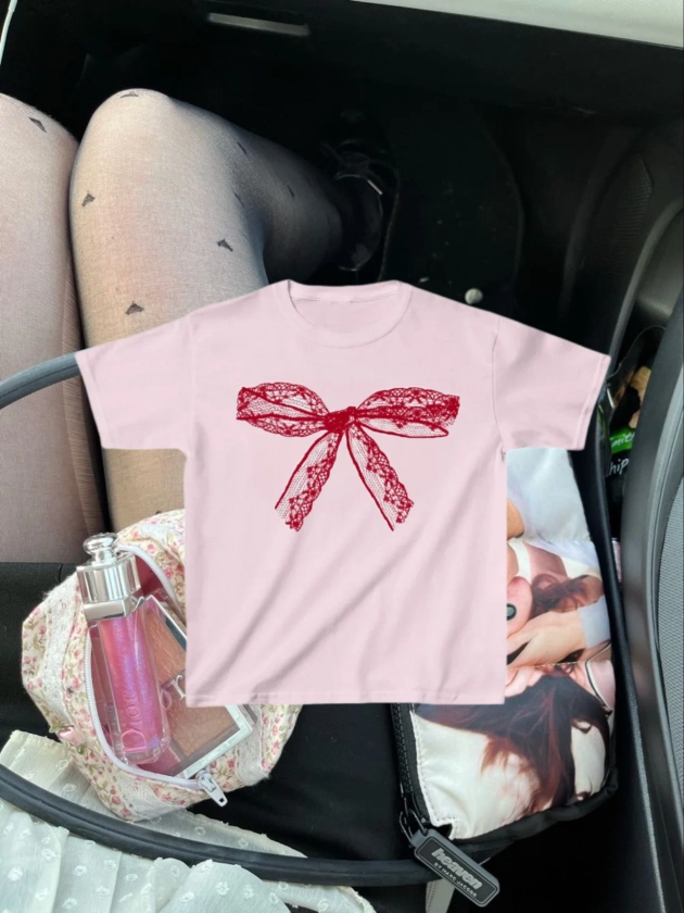 lace bow baby tee - red bow