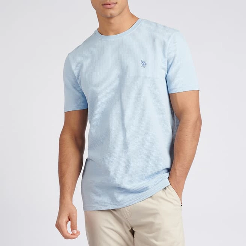 U.S. Polo Assn.										Pale Blue Textured Cotton Blend T-Shirt