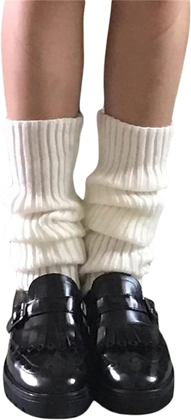 MOREELUCK Women Cute Knitted Leg Warmers Girls 80s Harajuku Punk Knee High Leg Socks Preppy Stockings Gothic Clothes