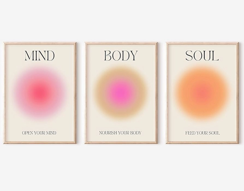 Amazon.com: Positive Aura Posters for Room Aesthetic 3 Piece Colorful Aura Grainy Gradient Canvas Wall Art Spiritual Soul Body Mind Quote Print Painting Danish Pastel Home Wall Decor for Bedroom 16x24in Unframed: Posters & Prints