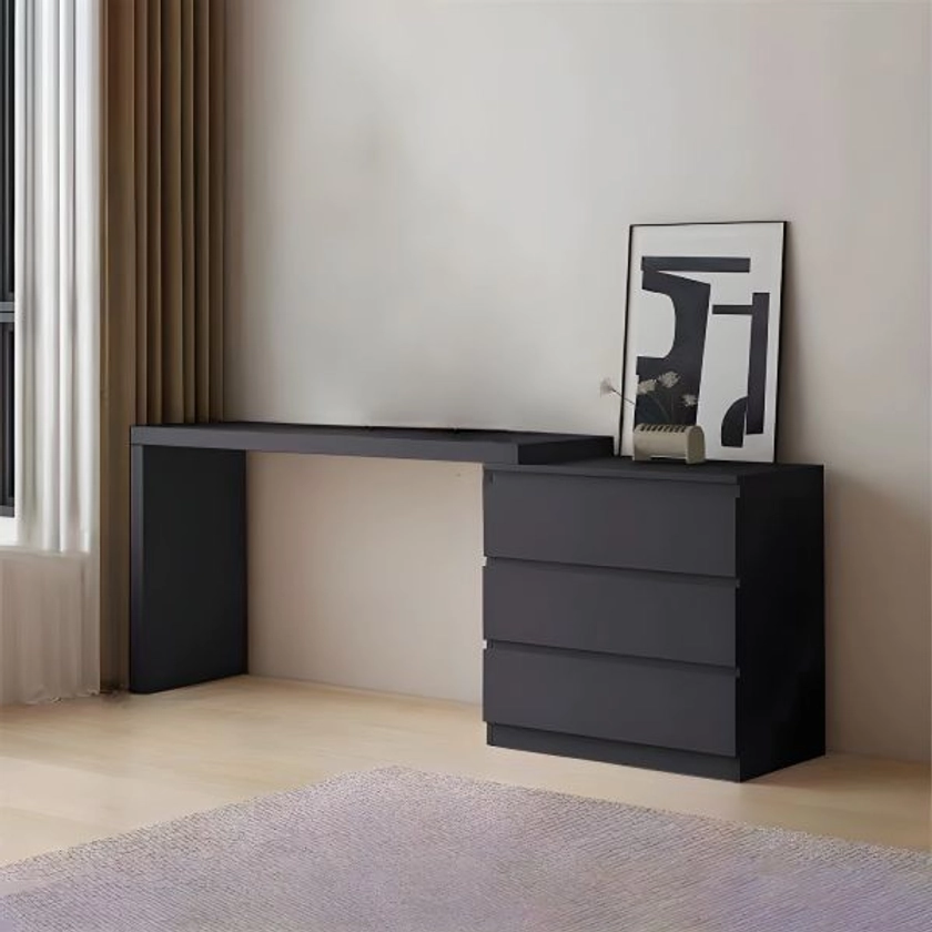 Modern Wood Makeup Vanity with Drawers and Self Close Drawer Glides for Bedroom - 3 Black 47"L x 16"W x 32"H