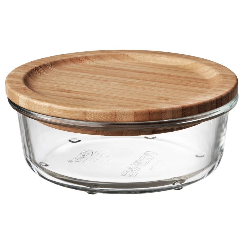 IKEA 365+ Food container with lid, round glass/bamboo, 14 oz - IKEA