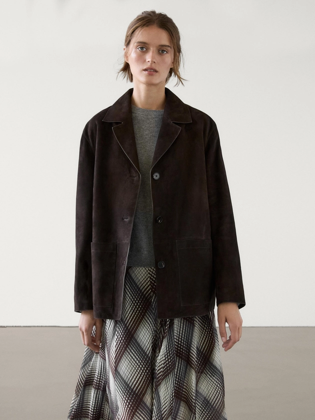 Suede leather blazer with pockets · Brown · Skirts | Massimo Dutti