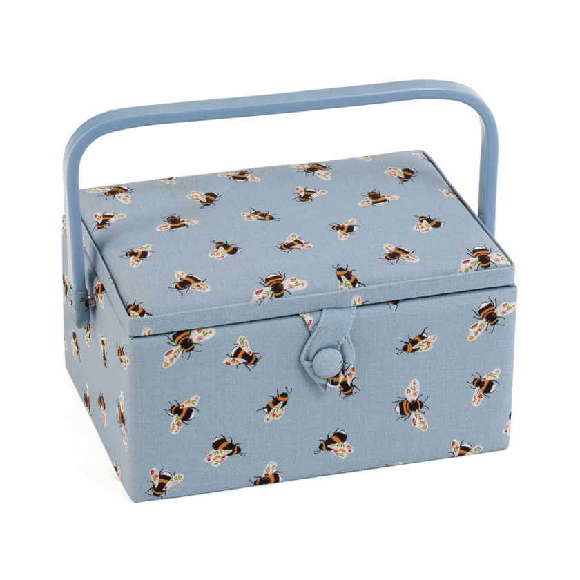 Blue Bees Rectangle Sewing Box - Medium