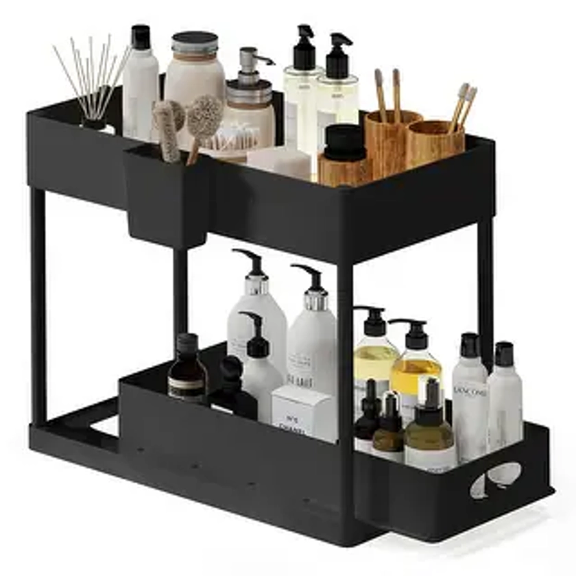 StorageBud 2 Tier Under Kitchen Sink Organizer with Sliding Drawer-Bathroom Cabinet Organizer with Utility Hooks and Side Caddy | Overstock.com Shopping - The Best Deals on Kitchen & Pantry Storage | 40806052