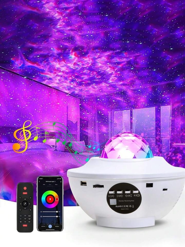 1pc Led Romantic Starry Sky Projection Lamp With Usb & Wireless Remote Control & Music Control & Water Effect & Laser Effect For Bedroom Ceiling Atmosphere And Sleep Aid