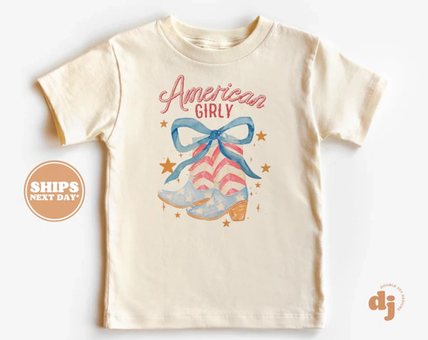 Toddler T-shirt - American Girly Boots 4th of July Memorial Day Kids TShirt - Retro Natural Infant, Toddler, Youth & Adult Tee #6209