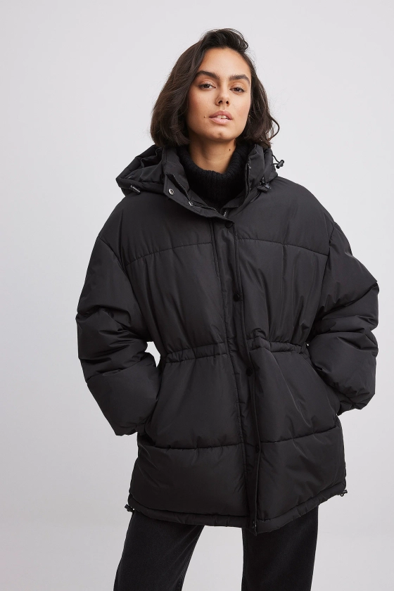 Waist Drawstring Padded Jacket Black