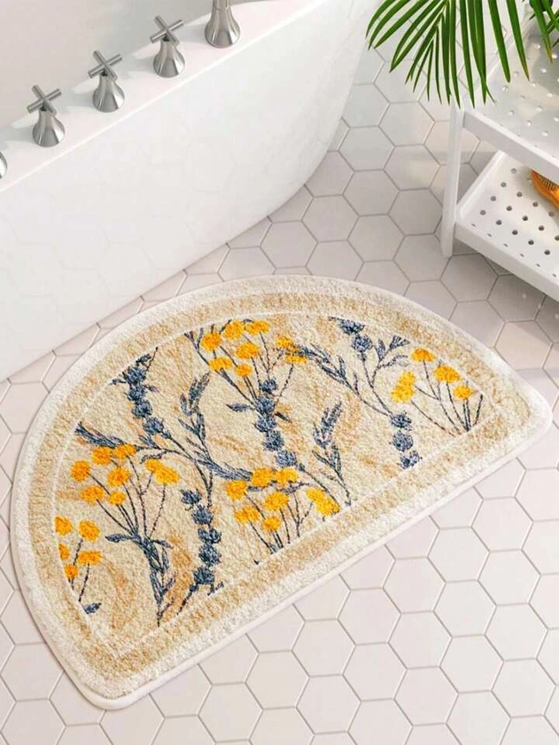 Floral Print Anti-slip Bath Rug, Soft Comfortable Floor Mat For Bathroom