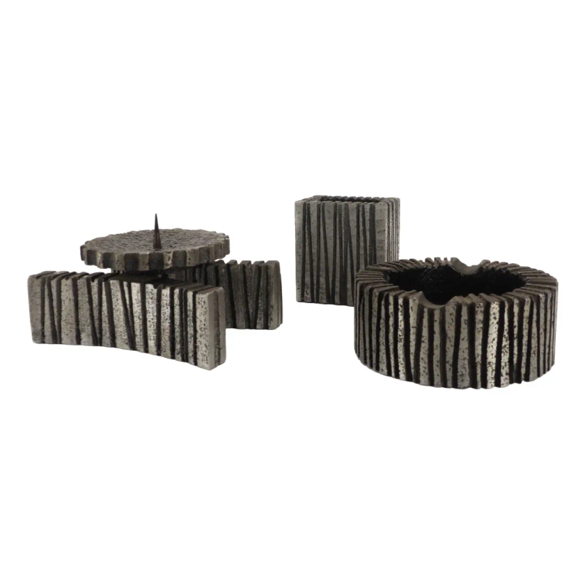 Brutalist Smoking Kit and Candleholder by Willy Ceysens, 1960s, Set of 3