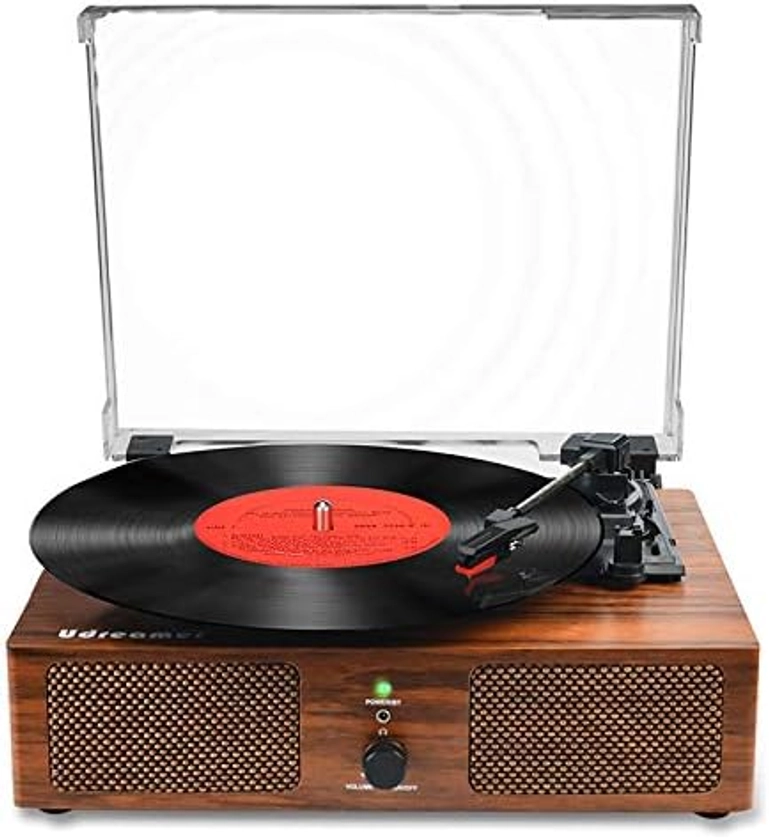 Vinyl Record Player Turntable with Built-in Speakers and USB Belt-Driven Vintage Phonograph Record Player 3 Speed for Entertainment and Home Decoration (Brown)