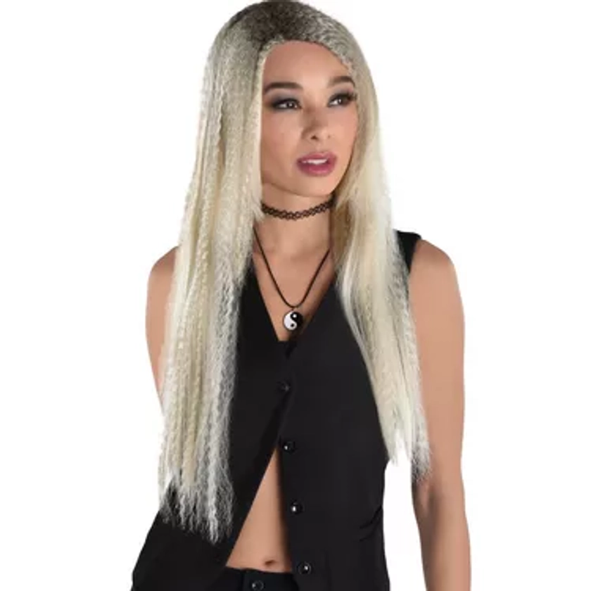 Long Platinum Blond Crimped Wig