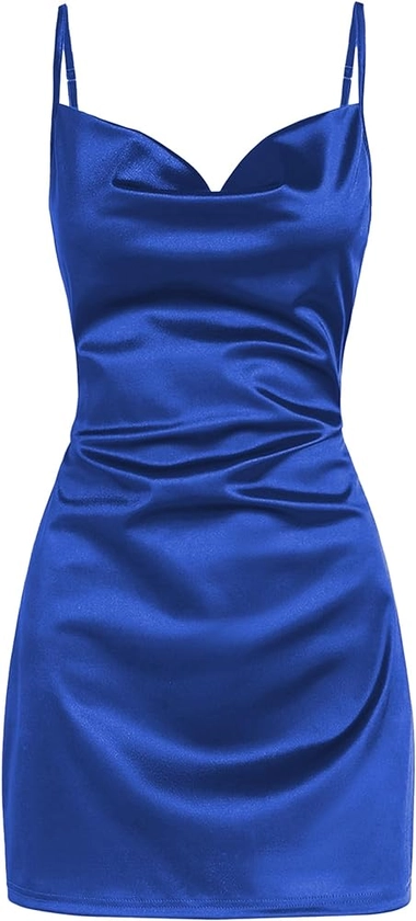 ZAFUL Women's Satin Sleeveless Spaghetti Strap Mini Dress Sexy Slip Cowl Neck Silky Cocktail Party Dresses