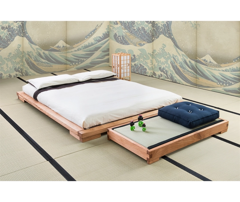 Letto giapponese, artigianale in legno massello - Yama - Vivere Zen